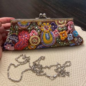 Embellished silky type small evening bag